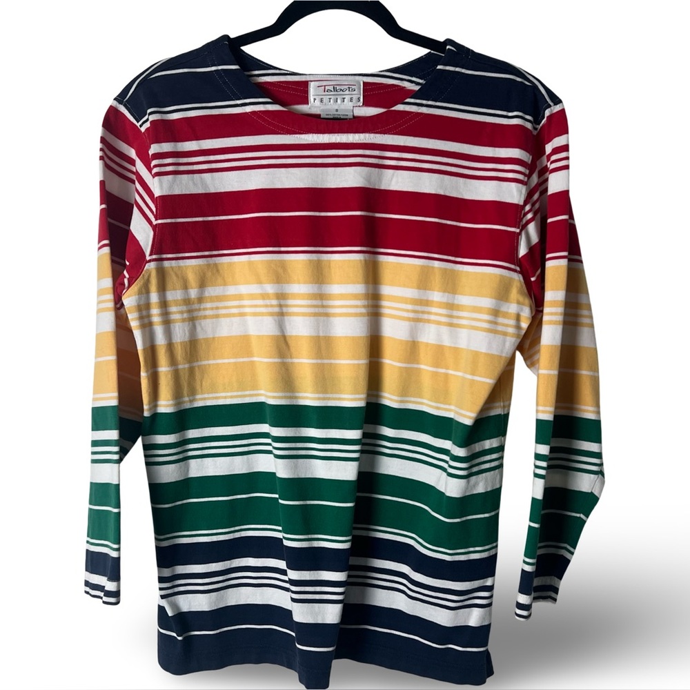 Vintage Talbots Petites Women's Stripe Long Sleeve Shirt Multicolor Cotton Sz. S